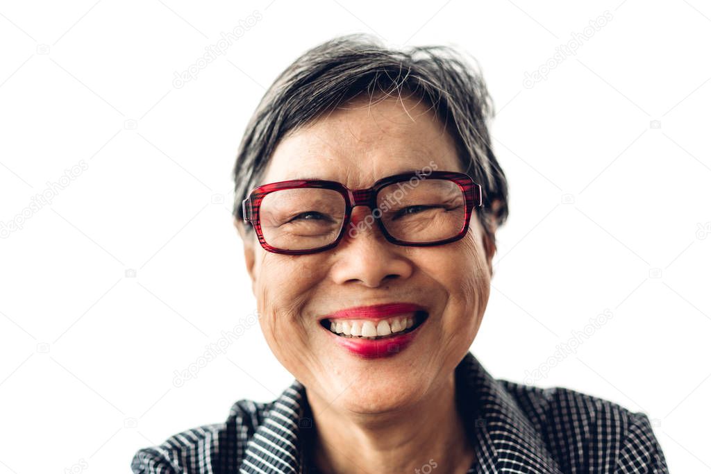 Portrait of happy senior adult elderly asia women smiling and lo