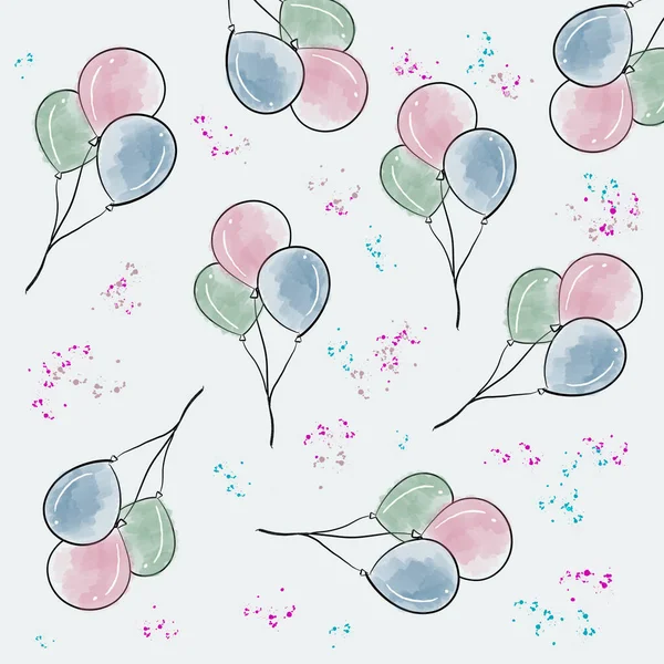 Illustration Zeichnung Von Aquarell Luftbündel Bunte Luftballons Nahtlose Muster Hintergrund — Stockfoto