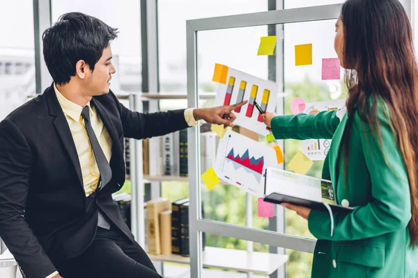 Casual Creative Happy Two Smile Asian Business People Planning Strategy — Stock Photo, Image