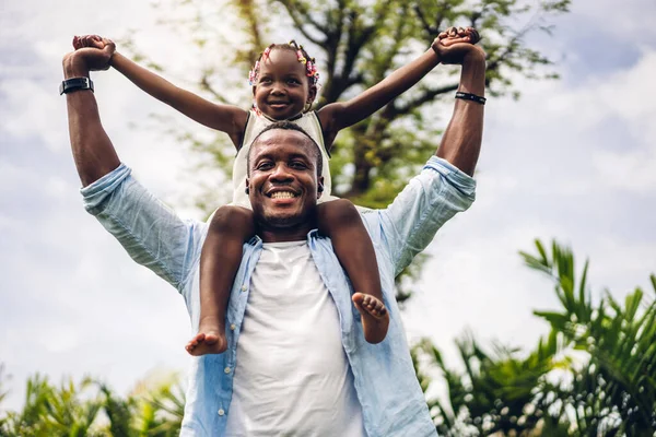 Portrait Enjoy Happy Love Black Family African American Father Carrying — Stock Photo, Image