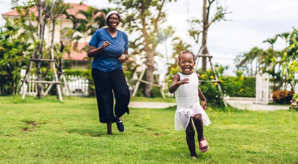 Portrait Enjoy Happy Love Black Family African American Mother Little — Stock Photo, Image