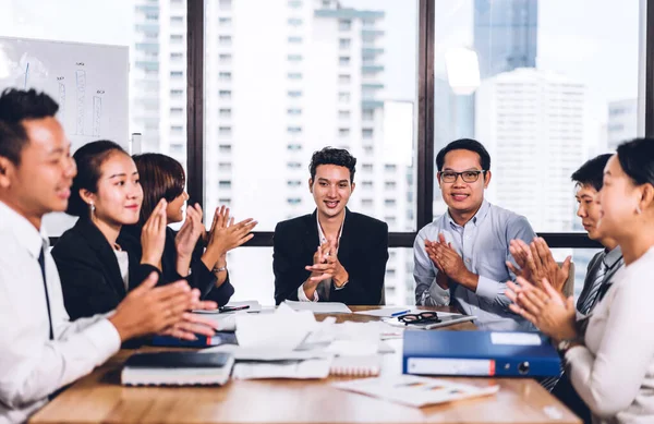 Successful Group Business People Working Clapping Hands Meeting Modern Office — Stock Photo, Image