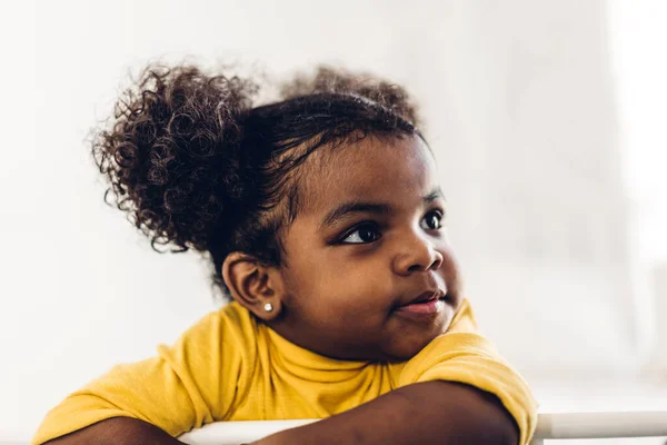 Portrait Happy Smiling Little Child African American Girl Home — Stock Photo, Image