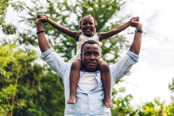 Portrait Enjoy Happy Love Black Family African American Father Carrying — Stock Photo, Image