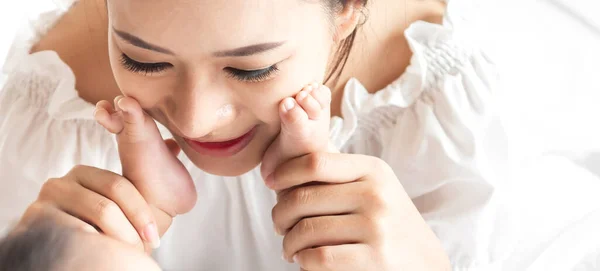 Portrait Enjoy Happy Love Family Asian Mother Playing Adorable Little — Stock Photo, Image