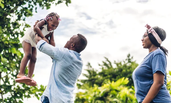 Portrait Enjoy Happy Love Black Family African American Father Mother — Stock Photo, Image