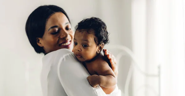 Portrait Enjoy Happy Love Family African American Mother Playing Adorable — Stock Photo, Image