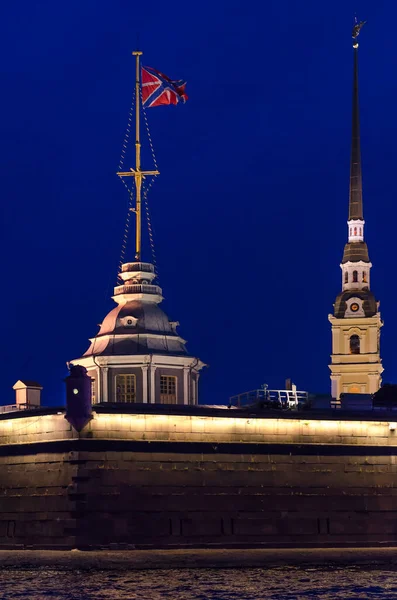 Flagpole Tower Naryshkin Bastion Peter Paul Fortress Night Dark Illuminated — Stock Photo, Image