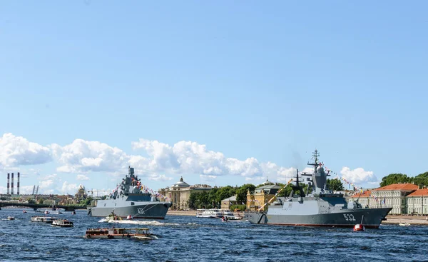 Petersburg Russia July 2020 Warships Submarine Lined Eve Day Russian — Stock Photo, Image