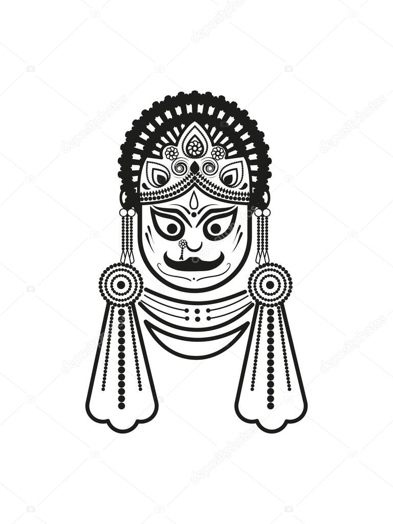 Subhadra - stylized image of the deity in black and white style, as an icon or symbol. Vector illustration isolated on a white background