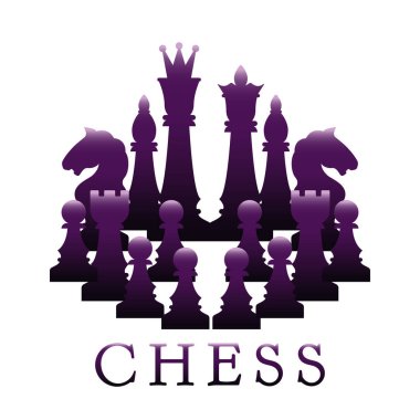 Satranç taşları bir kompozisyonda toplandı. Vektör çizimi. Bir satranç temasının reklamı için ayarlandı.