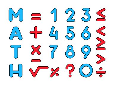 Mathematics, Prime numbers, and mathematical signs and symbols. Set of vector, isolated. clipart