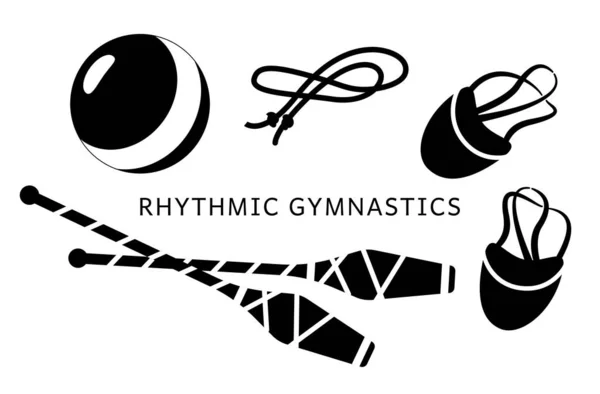 Items Rhythmic Gymnastics Vector Set Isolated Black White Background — Stock Vector