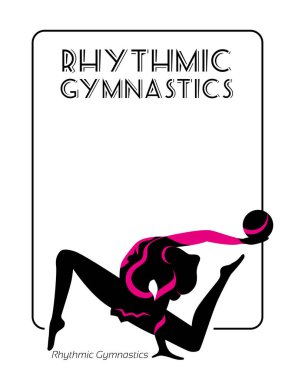 Ritmik Jimnastik 'in kız sporcusu. Siluet beyaz arka planda siyah. Vektör illüstrasyonu, izole.