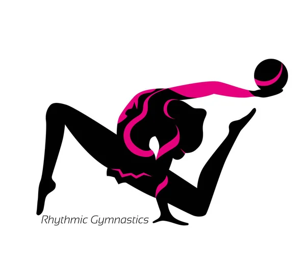 リズム体操の女の子選手 シルエットは白を基調とした黒 ベクトル図孤立 — ストックベクタ