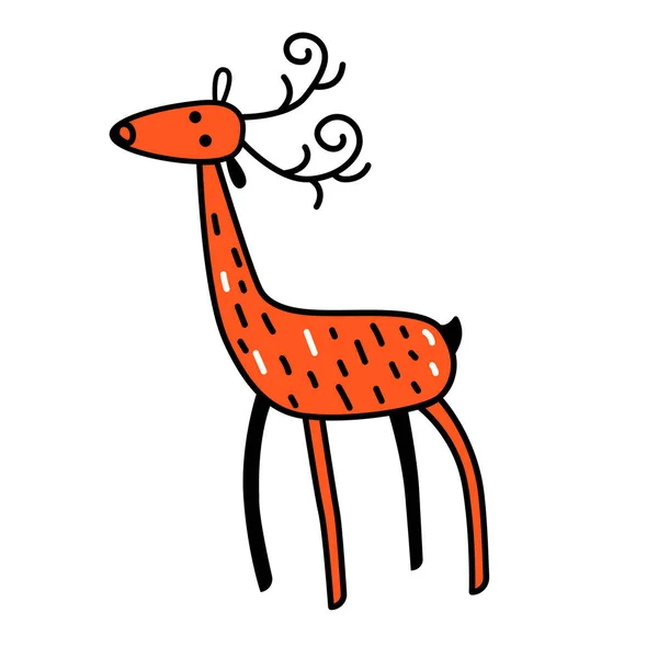 Cerf Forestier Avec Cornes Ramifiées Style Caniche Scandinave Vecteur Est — Image vectorielle