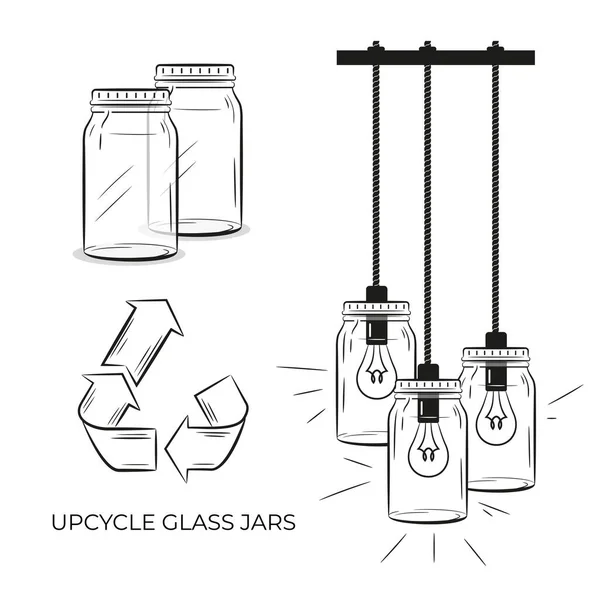 Une Lampe Faite Pots Verre Vides Pots Verre Upcycle Vecteur — Image vectorielle