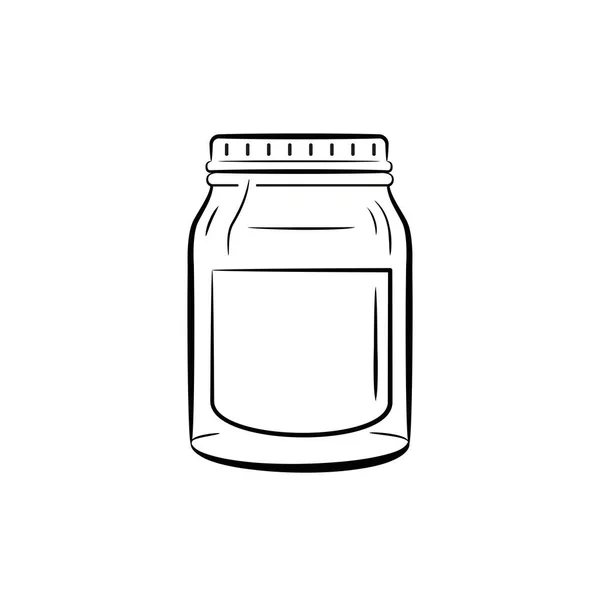 Glass Jar Empty Label Outline Sketch Vector Isolated White Background — Stock Photo, Image