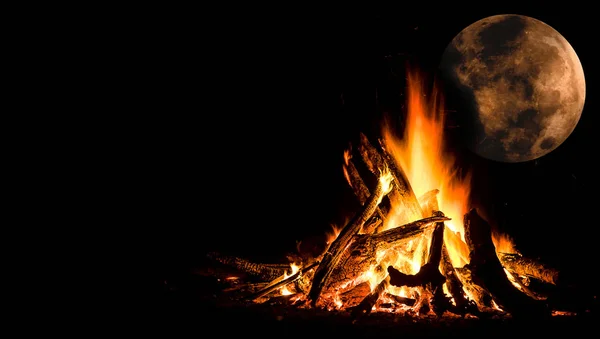 Full Moon Campfire with black background