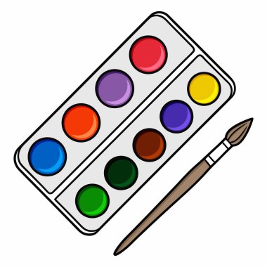 Beyaz arkaplanda fırça ile renkli boya seti