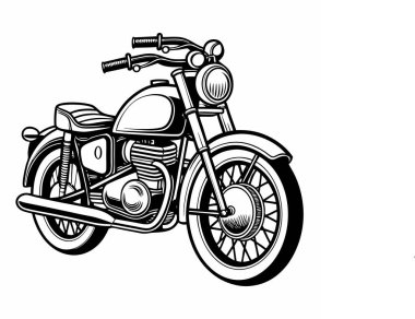 Beyaz arka planda siyah beyaz klasik motosiklet