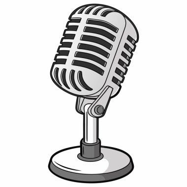 Beyaz arkaplanda duran klasik mikrofon