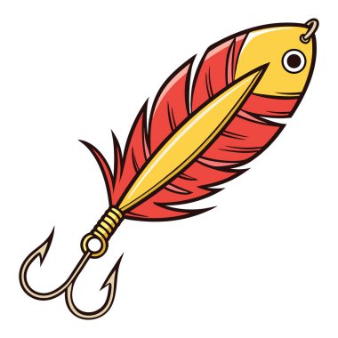 Balıkçılık beyaz arka planda kuş tüyü kancasını çeker