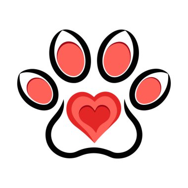 Beyaz arka planda kalp hayvan sevgisi olan patiler.