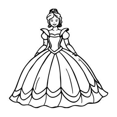 Beyaz arkaplanda prenses balosu boyama sayfası