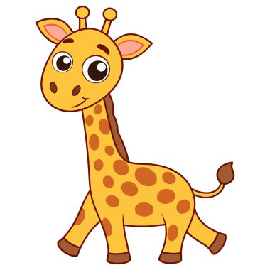 Beyaz arka planda yürüyen sevimli zürafa.