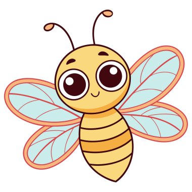 Beyaz arka planda uçan sevimli çizgi film böceği.