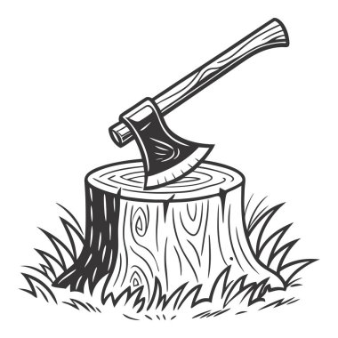 Beyaz arkaplanda kütük kesme baltası