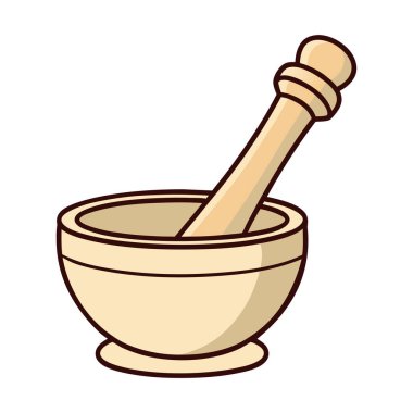 Havan ve kabuklu otlar beyaz arka planda öğütülüyor