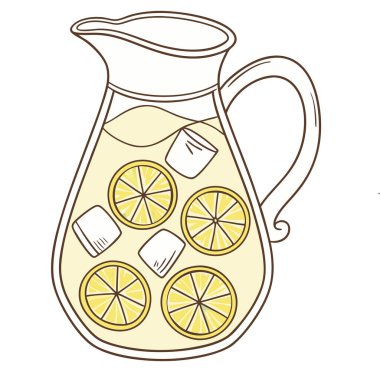 Beyaz arka planda limonlu buzlu çay sürahisi tazeleniyor