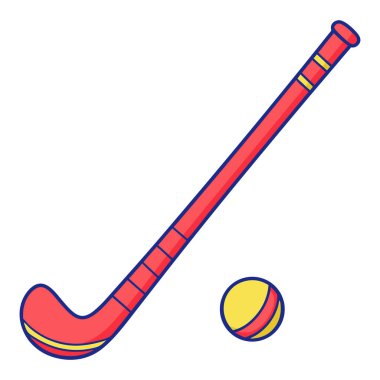 Beyaz arkaplanda hokey sopası ve top