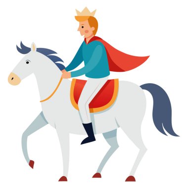 Prince riding white horse on white background
