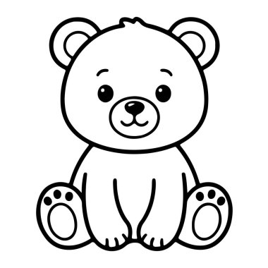 Tatlı çizgi film oyuncak ayı boyama sayfası.