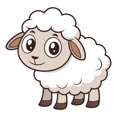 Beyaz arka planda izole edilmiş, düz stil mutlu koyun çizgi filmi.