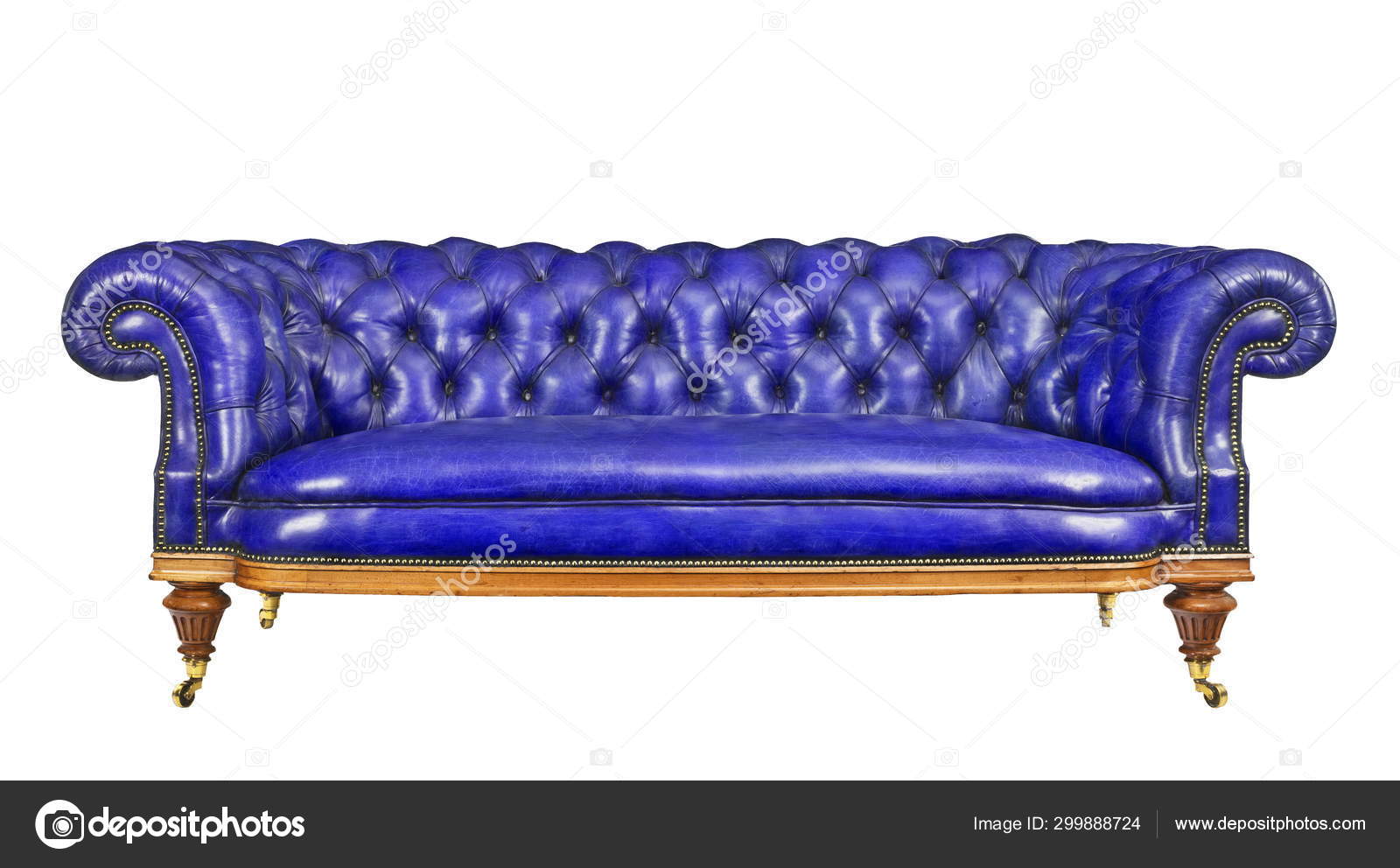 Classic Blue Leather Sofa Isolated On, Light Blue Leather Furniture