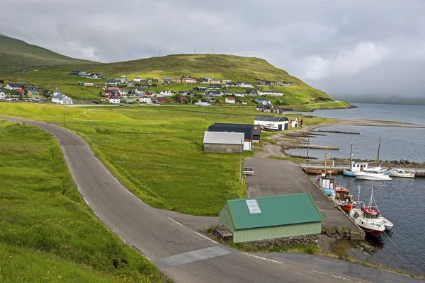 Vila Hosvik Vista Porto Região Streymoy Das Ilhas Faroé — Fotografia de Stock