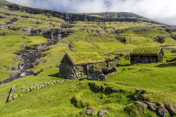 Vecchie Case Coloniche Tradizionali Del Villaggio Saksun Isola Faroese Streymoy — Foto Stock