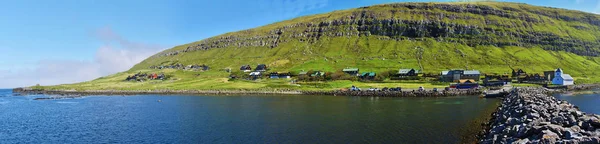 Panorama Kirkjubour Village Vista Porto Ilha Faroesa Streymoy — Fotografia de Stock