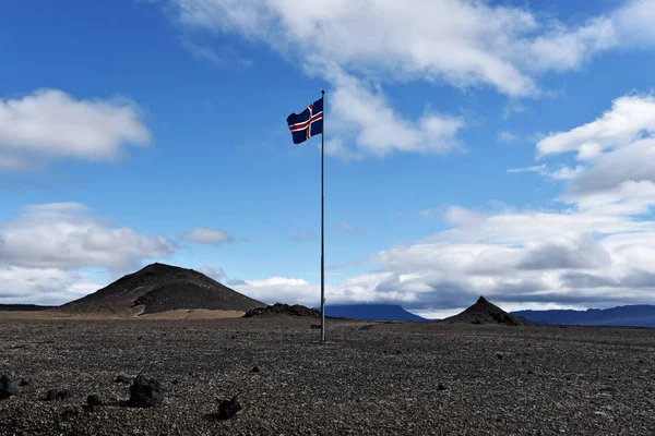 Landskapet Odadahraun Öken Centrala Höglandet Island Och Bedriver Nationella Flagga — Stockfoto