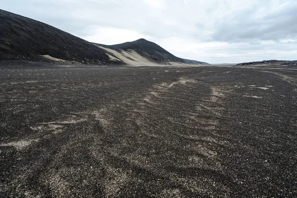 Desert Landscape Textured Surface Covered Sand Volcanic Cinder Waved Wind Stock Photo