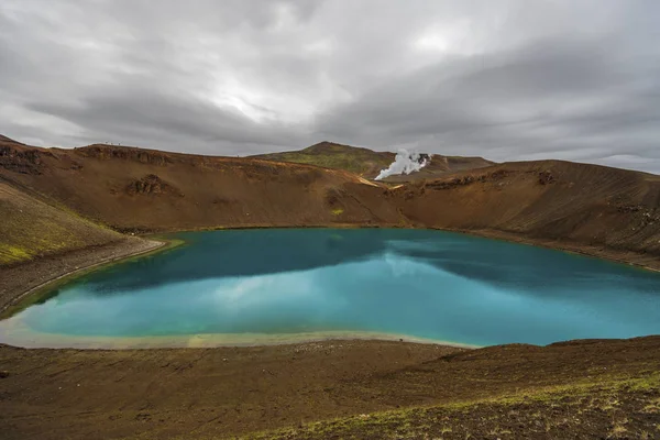 Vista Cratera Vulcânica Krafla Lago Viti Norte Islândia Vapor Unidade — Fotografia de Stock