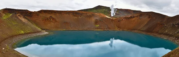 Panoráma Krafla Vulkáni Kráter Viti Észak Izland Pára Geotermikus Erőmű — Stock Fotó