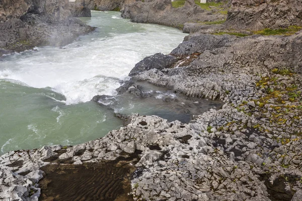 Riberas Rocosas Del Río Skjalfandafljot Aguas Abajo Cascada Godafoss Noreste — Foto de Stock