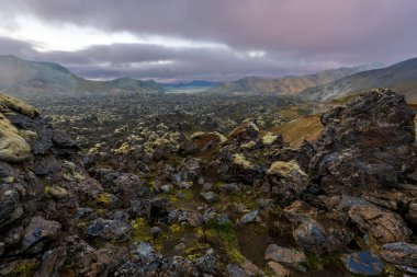 İzlanda Hi Landmannalaugar bölgesinde lav alan manzara