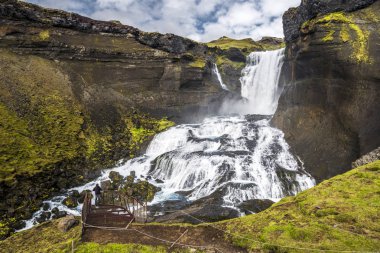 Balcony at Ofaerufoss waterfall in Eldgja Canyon, in southern hi clipart