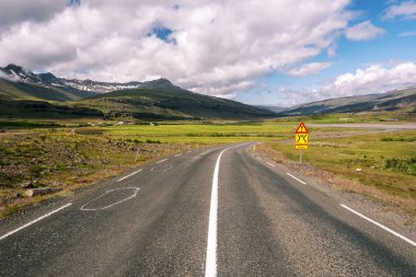 Çevre yolu 1 Doğu İzlanda'daki Hamarsa dere geçerken önce. B